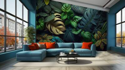 Plant and leaves background, floral tropical pattern for background Wall mural