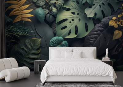 Plant and leaves background, green floral tropical pattern for background  Wall mural