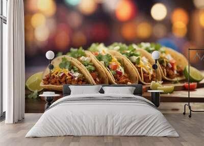 Tacos, street fast food, mexican cuisine popular dish Wall mural