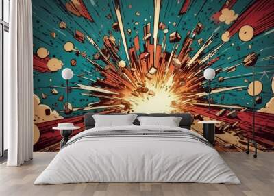 VIntage retro comics boom explosion crash bang cover book design with light and dots Wall mural