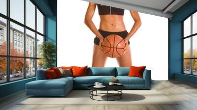 Sexy basketball player sporty female with ball Wall mural