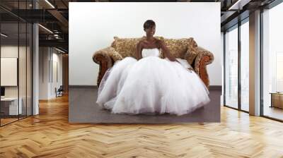 young ethnic black woman bride in wedding dress Wall mural