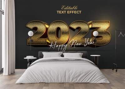 2023 new year text effect gold style. Editable text effect. Wall mural