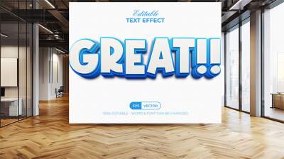 3d great text effect blue style. Editable text effect. Wall mural