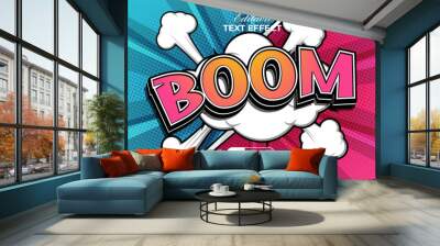 Comic text effect colorful boom style. Editable text effect. Wall mural