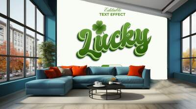 Green lucky text effect 3d style. Editable text effect. Wall mural