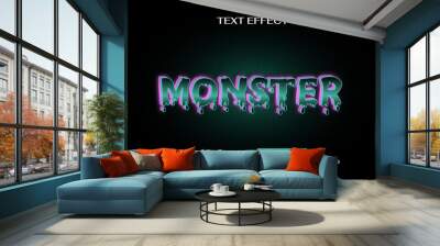 Monster text effect styl - Editable text effect dark green vector theme. Wall mural