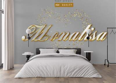 Realistic gold text effect - Editable text effect. Script font and easy to changed. Wall mural