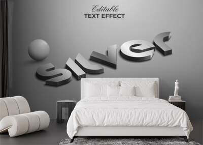 Silver metal text effect 3d isometric style. Editable text effect. Wall mural