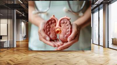 woman holding Anatomical human kidney Adrenal gland  Wall mural