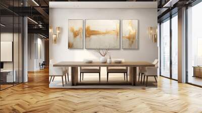 This luxurious, minimalistic dining room interior exudes sophistication and elegance, creating an inviting atmosphere perfect for gathering with friends and family Wall mural