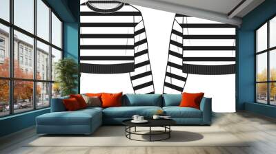 Women's Nautical Striped Crop Jumper- Technical fashion illustration. Front and back, white colour. Women's CAD mock-up. Wall mural