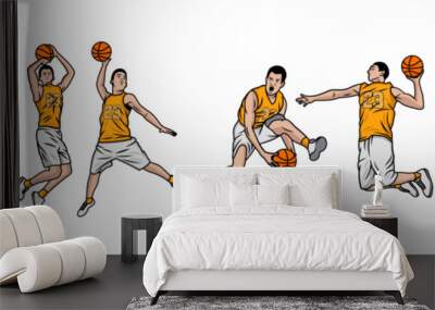 Basketball players illustration vector. Group of basketball players in different playing positions. basketball players team in uniform with ball isolated on white background Wall mural