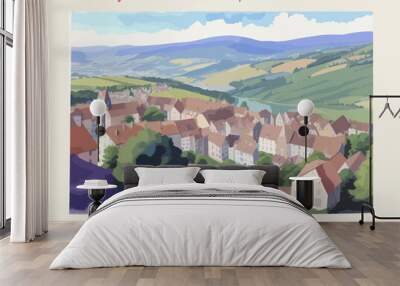 Aurec-sur-Loire: Postcard design with a scene in France and the city name Aurec-sur-Loire Wall mural