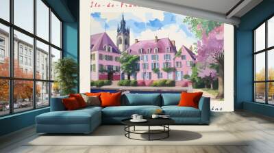 Épône: Postcard design with a scene in France and the city name Épône Wall mural