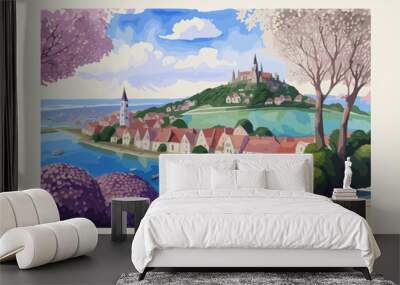 Éragny: Postcard design with a scene in France and the city name Éragny Wall mural