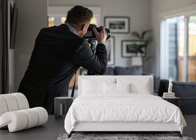 Real Estate Photographers taking an interior photograph inside a modern clean house Wall mural