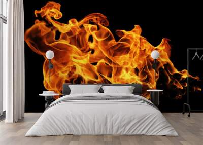 Fire flames isolated on black background, movement of fire flames Wall mural