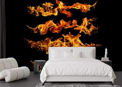 Fire flames isolated on black background. Wall mural