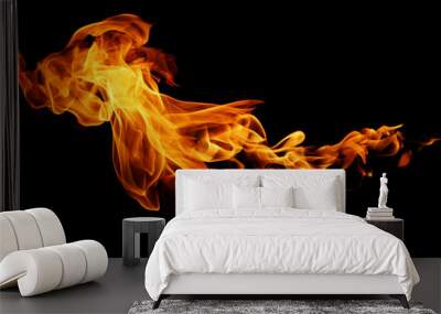 movement of fire flames isolated on black background. Wall mural