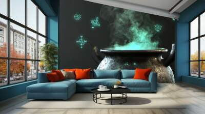 Magical Cauldron with Glowing Symbols and Smoke Wall mural