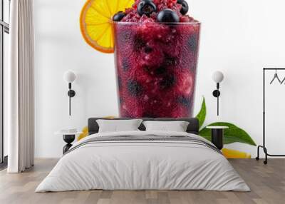 Blackcurrant and orange slushie with fruit garnish dessert smoothie isolated transparent background Wall mural