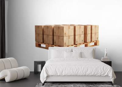 Cardboard boxes on wooden pallet isolated on transparent background Wall mural