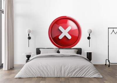 Cross mark flat red icon isolated on transparent background Wall mural