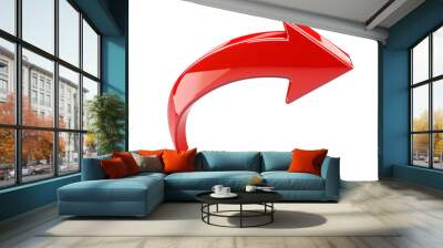 Red curved arrow pointing right isolated on transparent background Wall mural