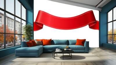 Red ribbon banner with white stitching isolated on transparent background Wall mural