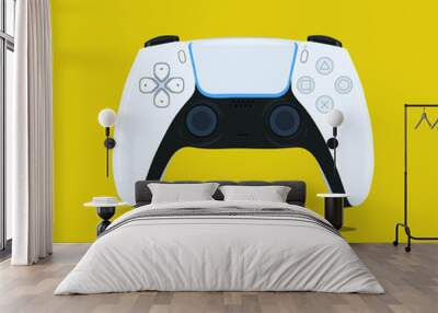 realistic video game controller on yellow background, isolated, pay station 5 joystick Vector Illustration. Wall mural