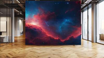 Abstract beautiful space background illustration combination of red and blue colors in a unique design. 3d Wallpaper of fantasy shiny stars, nebulas clouds and planets in galaxies astronomy Wall mural