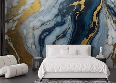 Blue and golden waves of marble design on stone seamless pattern random Wall mural