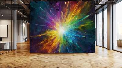 Colorful lights and colors burst abstract backdrop wallpaper design on solid black background, explosion of colors Wall mural