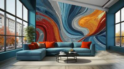 Colorful waves of red, blue, yellow, green and orange colors designed with watercolor on a seamless pattern graphical design, liquid swirl Wall mural