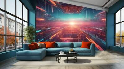 Digital modern illustration represent concept of technology, time, science, connections, web, internet and cyberspace with colorful fantasy design Wall mural