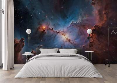 Endless space illustration nebulas, stars, clouds, planets and galaxies in different random shapes and colors Wall mural