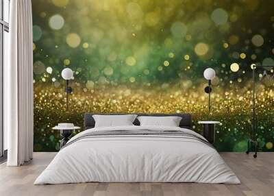 Green and golden bokeh lights background illustration wallpaper design, celebration, new year, christmas, ceremony and anniversaries Wall mural