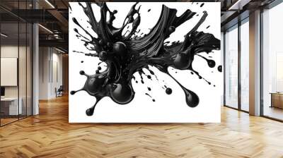 Splash of black colored liquid in png transparent. Oil, black color, dark Wall mural