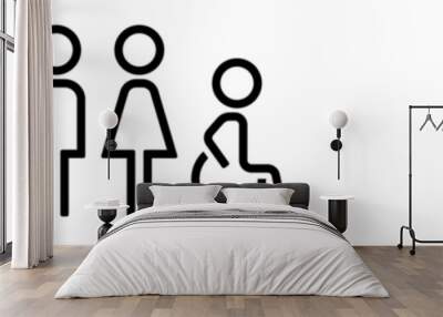 Restroom icons representing men, women and wheelchairs Wall mural