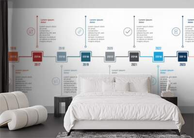 Timeline infographic box with 12 steps. Colourful timeline vector business template Wall mural