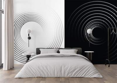 Abstract and hypnotic background with concentric circles. Halftone graphic design element. Sound wave eps 10 Wall mural