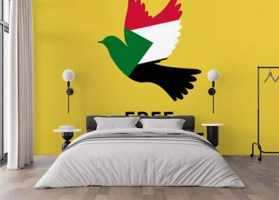 Free Palestine the bird fly flag vector illustration background. pray for Palestine, gaze, Muslims, free quds flag wallpaper, banner, t-shirt, post vector Wall mural