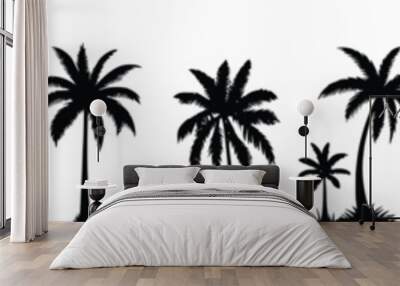 Tropical palm trees black silhouette collection. Summer vacation concept. Vector isolated on white Wall mural