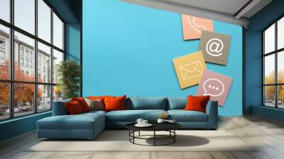 Icon of communication type on colorful paper. Contact us or Customer support hotline people connect. Wall mural