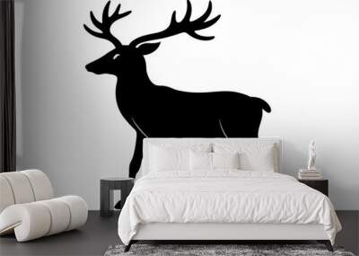  Beautiful wild animal reindeer silhouette black icon vector art illustration  Wall mural