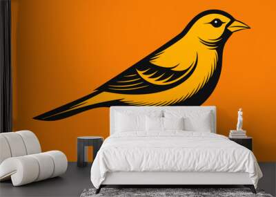  Engraving style slim canary bird vector art illustration Wall mural