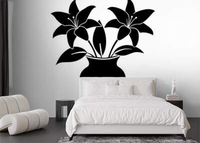  Lily vase silhouette black vector art illustration Wall mural