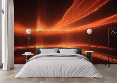 A 3D rendering of a room with orange neon lights creating a futuristic, abstract space. The lights create an array of patterns and shapes, adding depth and movement to the scene. Wall mural