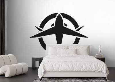 A minimalist Travel logo vector art illustration with a plane icon logo, featuring a modern stylish shape with an underline Wall mural